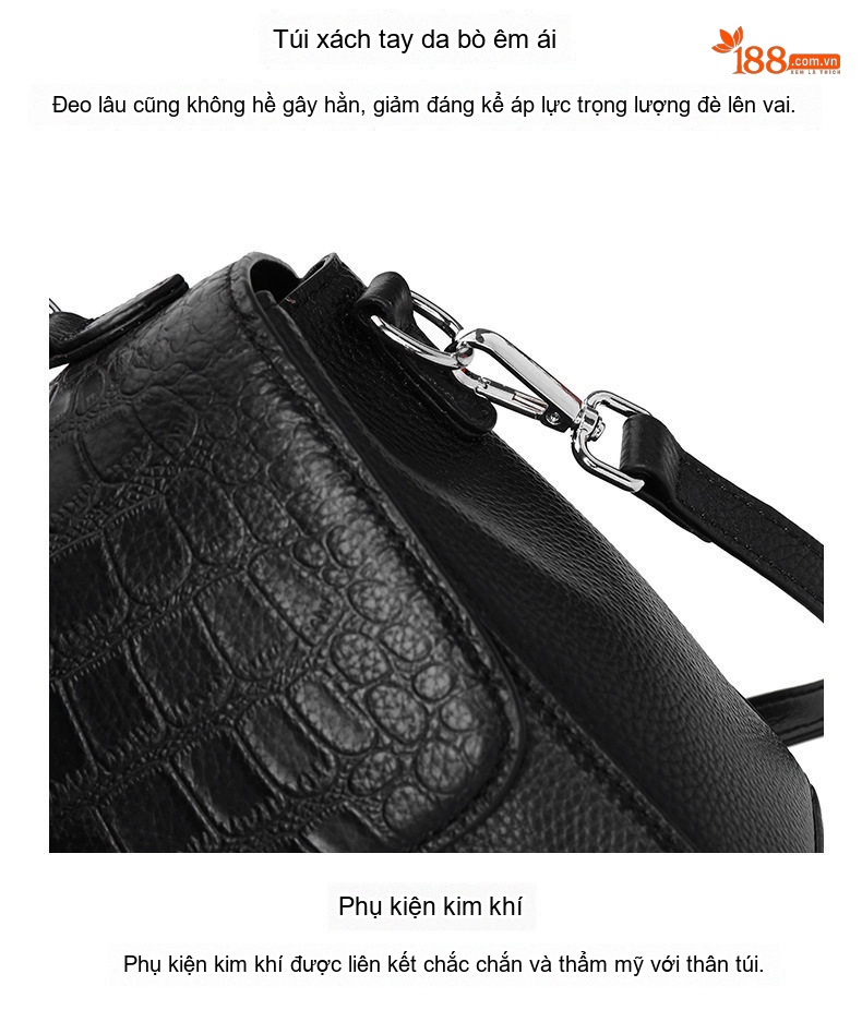 Túi Xách Nữ Da Bò Đeo Vai, Đeo Chéo, Xách Tay Cao Cấp Màu Đen chi tiết 20