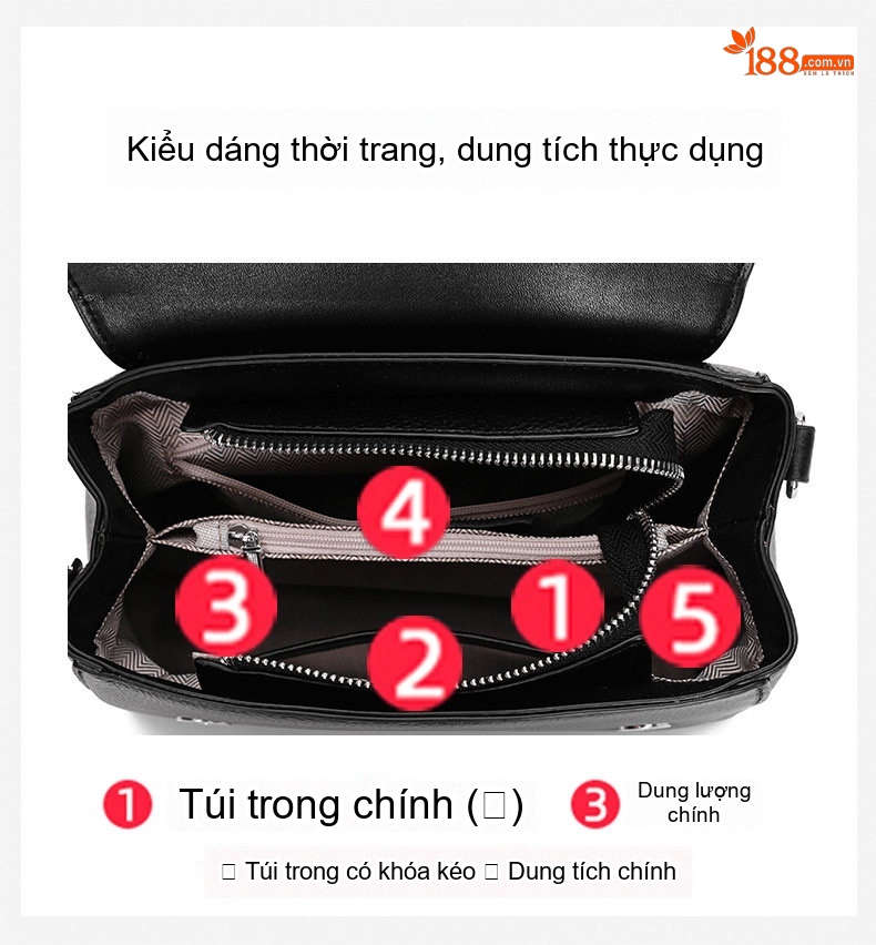 Túi Xách Nữ Da Bò Đeo Vai, Đeo Chéo, Xách Tay Cao Cấp Màu Đen chi tiết 9