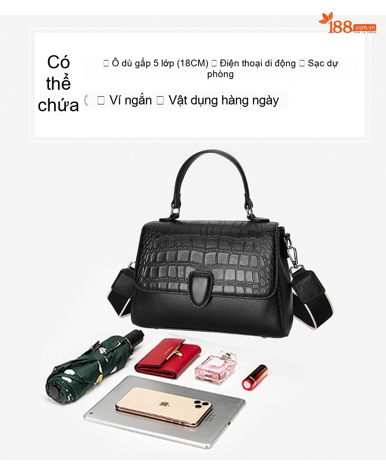 Túi Xách Nữ Da Bò Đeo Vai, Đeo Chéo, Xách Tay Cao Cấp Màu Đen chi tiết 10