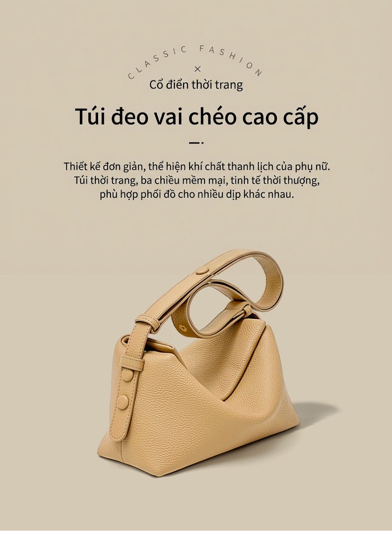 Túi Xách Nữ Da Bò Đeo Vai/Đeo Chéo/Xách Tay Quai Bện Thời Trang Màu Kem chi tiết 1