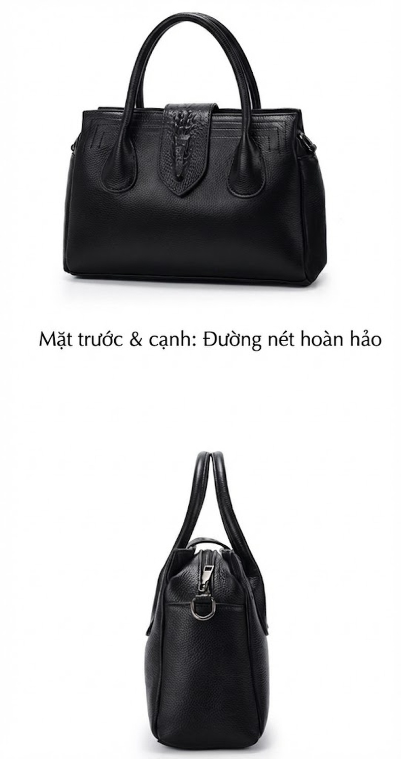 Túi Xách Nữ Da Bò Đeo Vai, Đeo Chéo, Xách Tay Thời Trang Màu Đen chi tiết 12