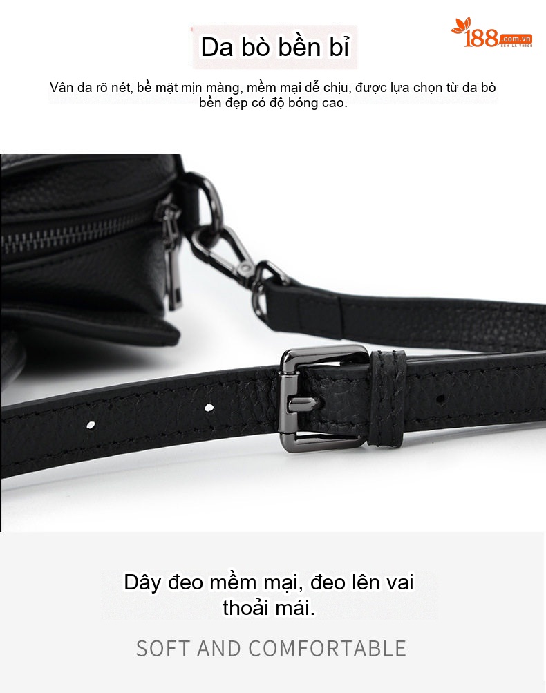 Túi Xách Nữ Da Bò Đeo Vai, Đeo Chéo, Xách Tay Thời Trang Màu Đen chi tiết 4