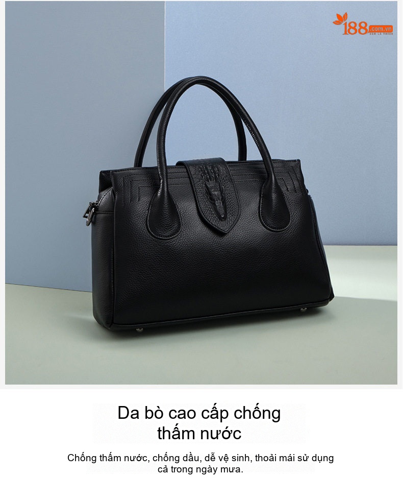 Túi Xách Nữ Da Bò Đeo Vai, Đeo Chéo, Xách Tay Thời Trang Màu Đen chi tiết 5