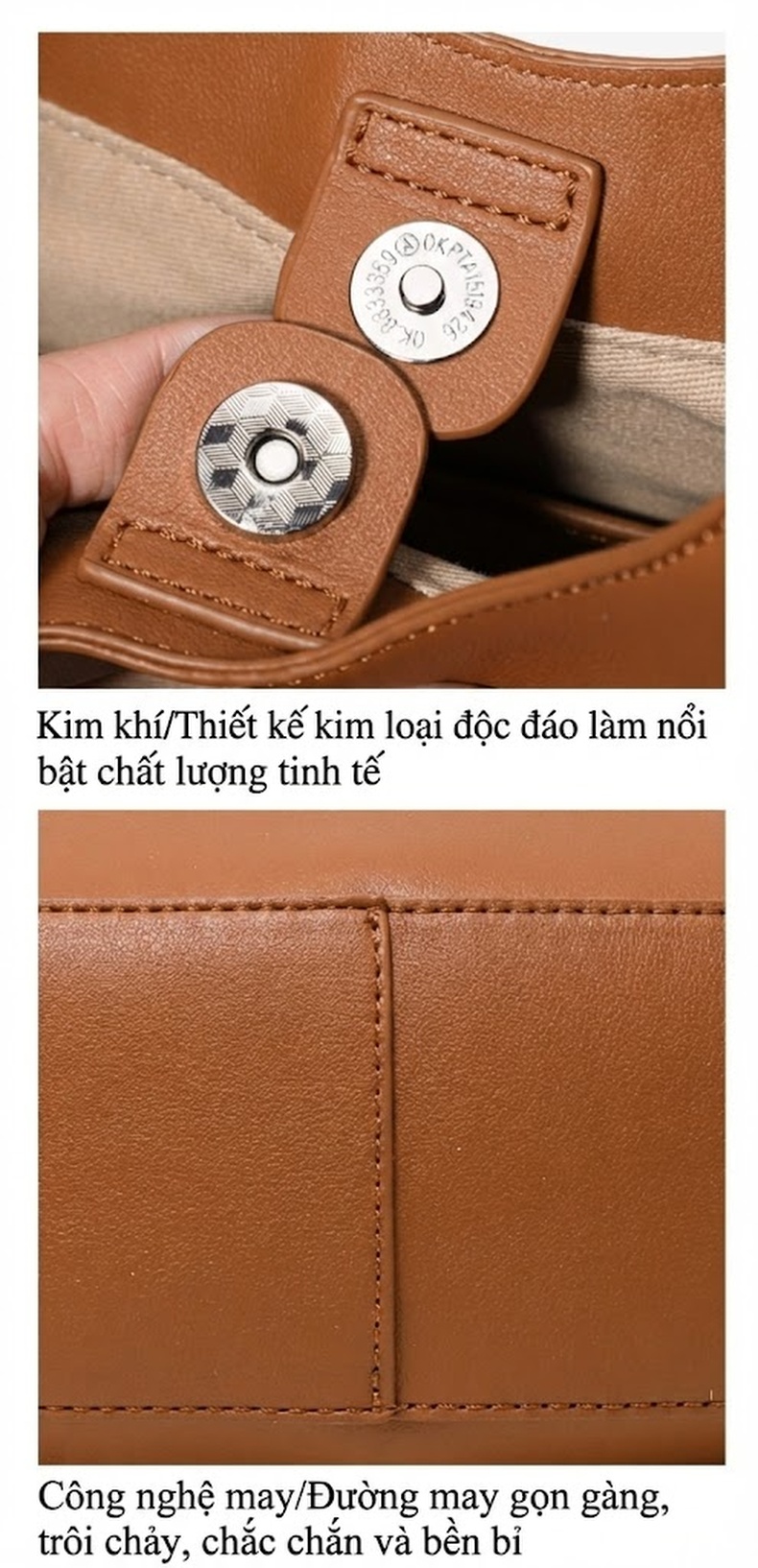 Túi Xách Nữ Da Bò Đeo Vai, Đeo Nách, Túi Bán Nguyệt Màu Nâu chi tiết 12