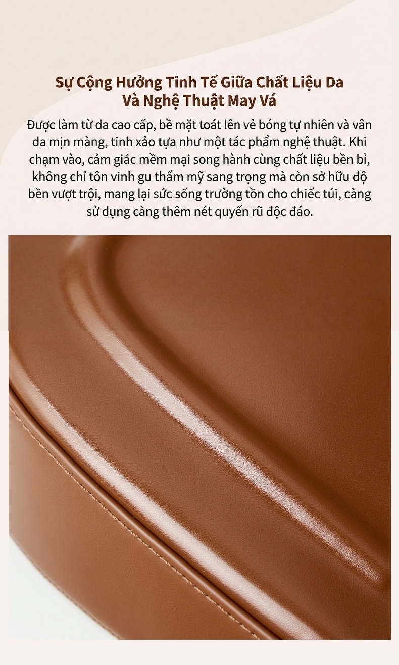 Túi Xách Nữ Da Bò Đeo Vai/Kẹp Nách/Cầm Tay Phong Cách Pháp Màu Đen, Nâu Đỏ chi tiết 9