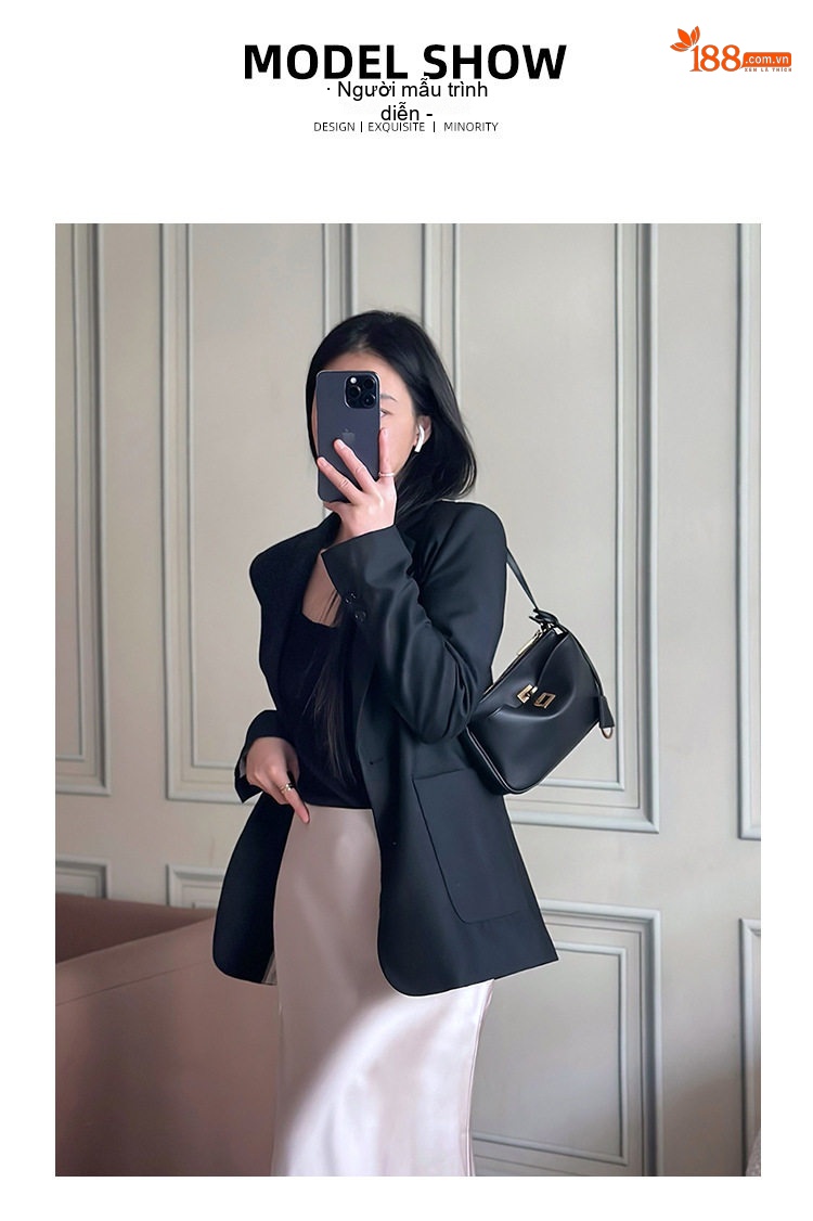 Túi Xách Nữ Da Bò Đeo Vai/Kẹp Nách/Đeo Chéo Phom Dáng Retro Màu Đen chi tiết 8