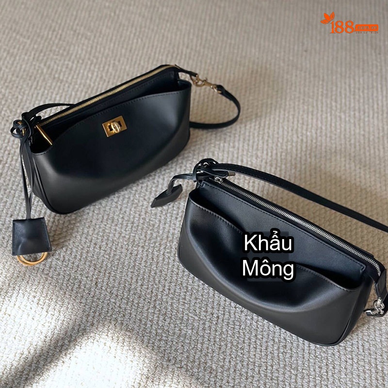 Túi Xách Nữ Da Bò Đeo Vai/Kẹp Nách/Đeo Chéo Phom Dáng Retro Màu Đen