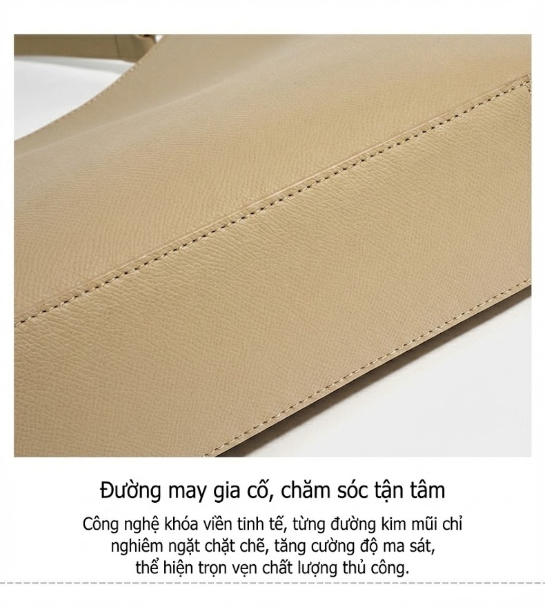 Túi Xách Nữ Da Bò Đeo Vai/Kẹp Nách Dung Tích Lớn Đơn Giản Màu Kem chi tiết 11