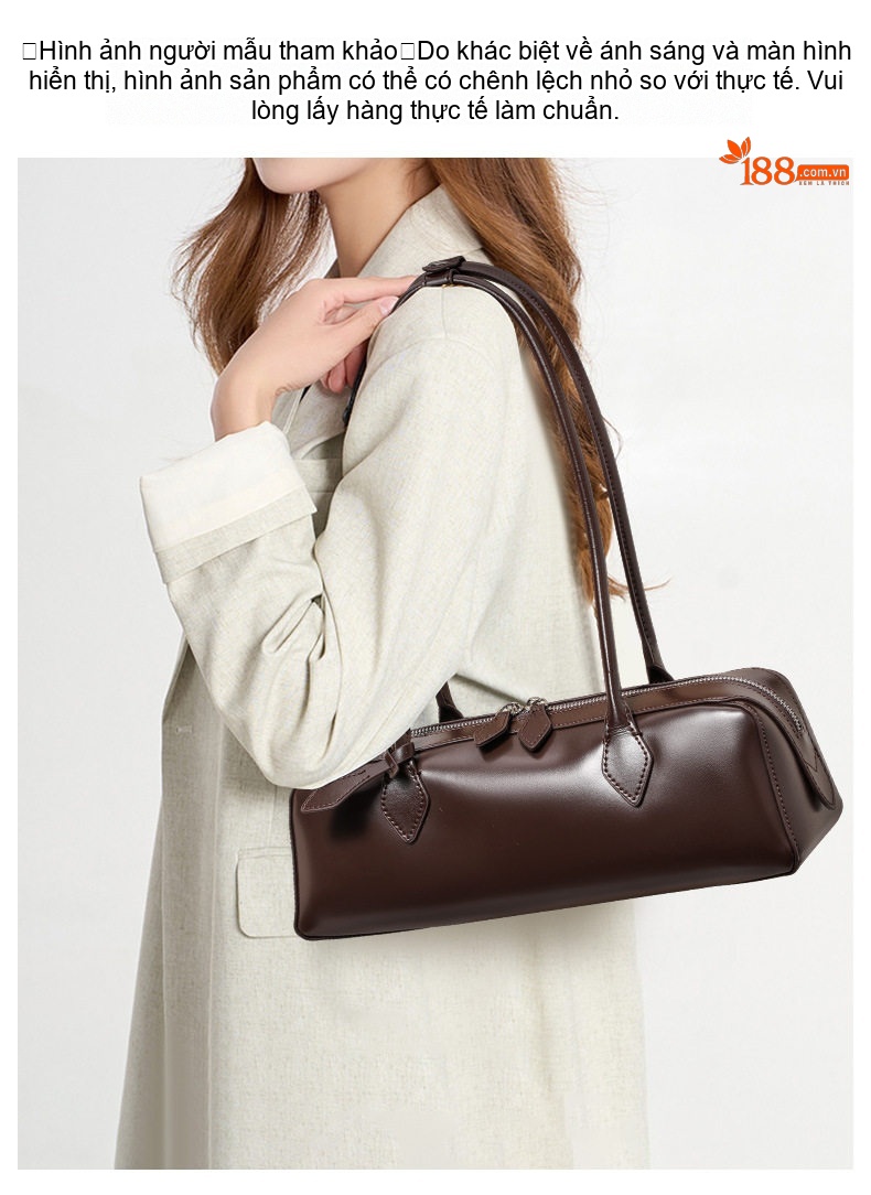 Túi Xách Nữ Da Bò Đeo Vai Thiết Kế Dáng Dài Màu Nâu Đậm chi tiết 1