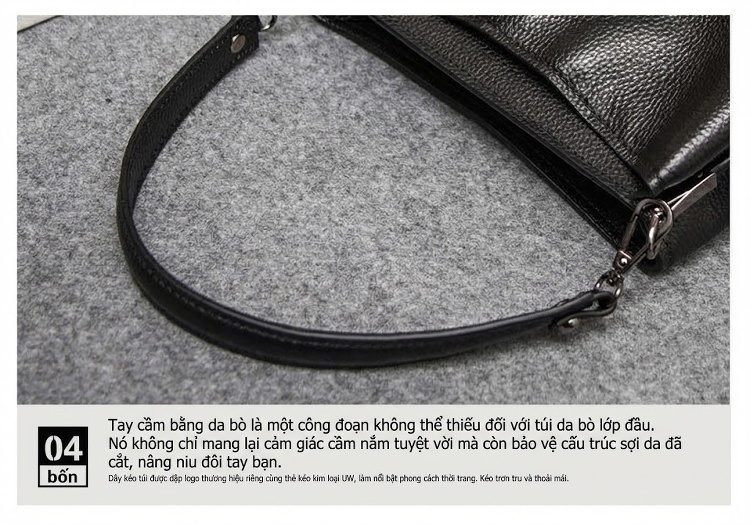 Túi Xách Nữ Da Bò Đeo Vai, Xách Tay, Đeo Chéo Kiểu Bucket Thanh Lịch Màu Đen chi tiết 43