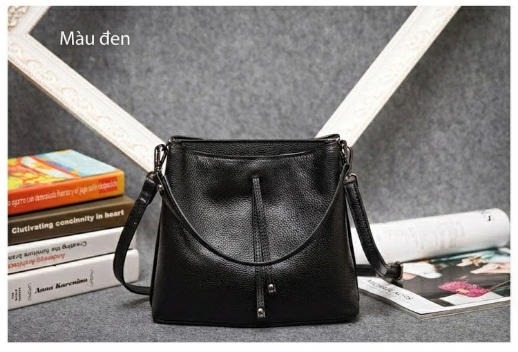 Túi Xách Nữ Da Bò Đeo Vai, Xách Tay, Đeo Chéo Kiểu Bucket Thanh Lịch Màu Đen chi tiết 20