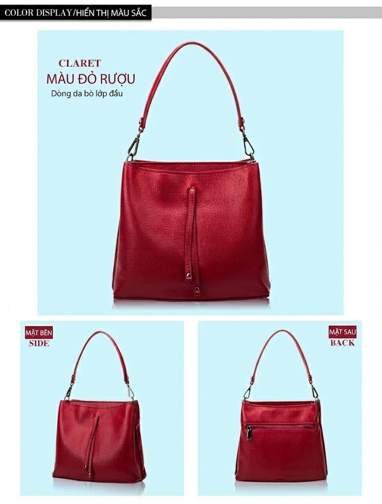 Túi Xách Nữ Da Bò Đeo Vai, Xách Tay, Đeo Chéo Kiểu Bucket Thanh Lịch Màu Đen chi tiết 30