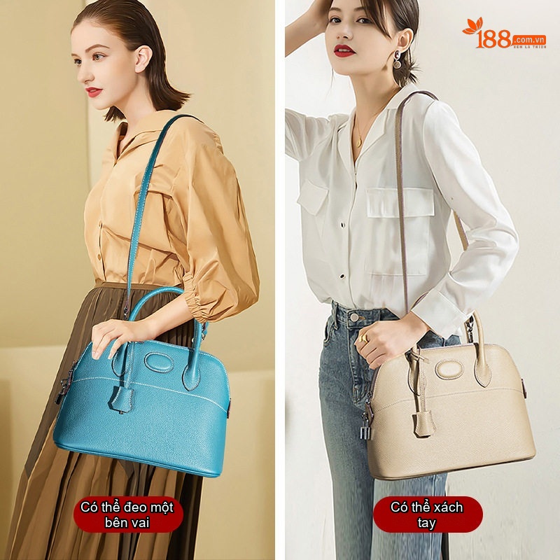 Túi Xách Nữ Da Bò Đeo Vai/Xách Tay Dung Tích Lớn Phong Cách Thời Trang Màu Be, Cam, Xanh Dương