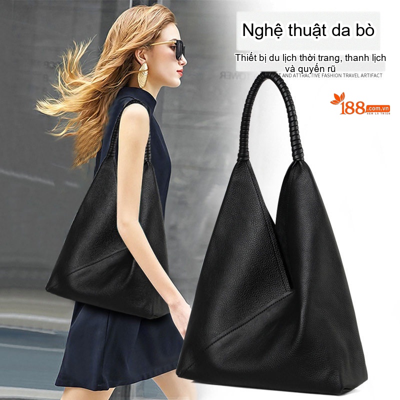 Túi Xách Nữ Da Bò Đeo Vai, Xách Tay, Túi Tote Lớn Màu Đen