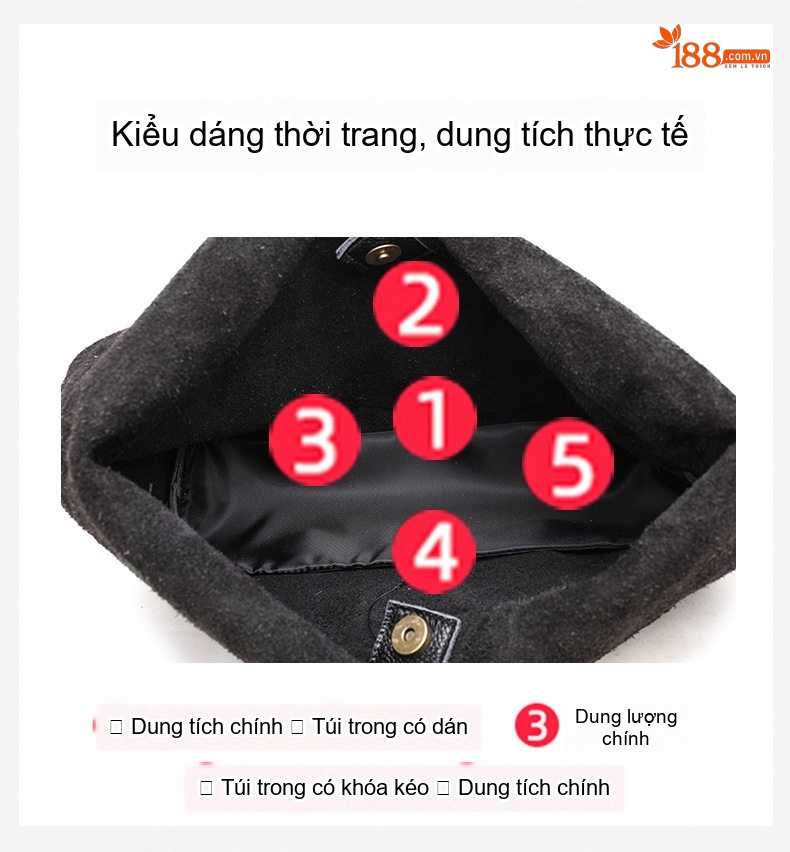 Túi Xách Nữ Da Bò Đeo Vai, Xách Tay, Túi Tote Lớn Màu Đen chi tiết 7