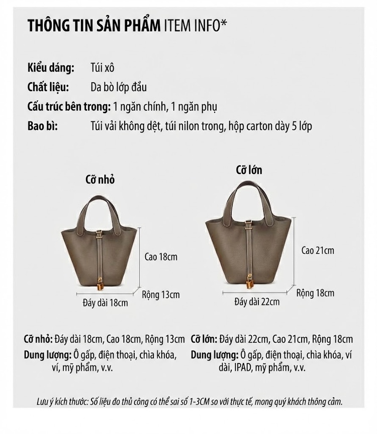 Túi Xách Nữ Da Bò Đựng Giỏ Rau Kiểu Bucket Cao Cấp Màu Xám, Nâu, Trắng, Vàng... chi tiết 8