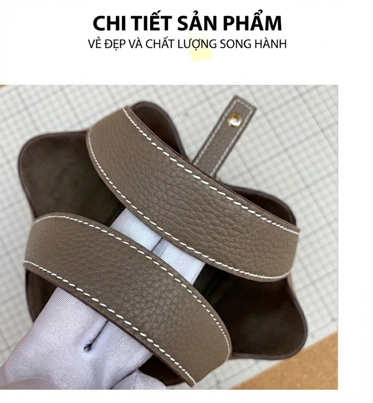 Túi Xách Nữ Da Bò Đựng Giỏ Rau Kiểu Bucket Cao Cấp Màu Xám, Nâu, Trắng, Vàng... chi tiết 27