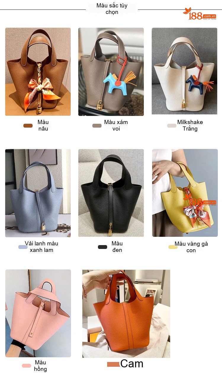 Túi Xách Nữ Da Bò Đựng Giỏ Rau Kiểu Bucket Cao Cấp Màu Xám, Nâu, Trắng, Vàng... chi tiết 9