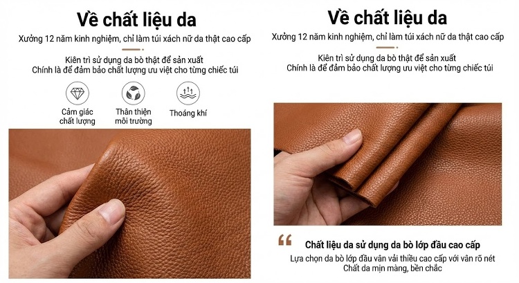Túi Xách Nữ Da Bò Đựng Giỏ Rau Kiểu Bucket Cao Cấp Màu Xám, Nâu, Trắng, Vàng... chi tiết 5