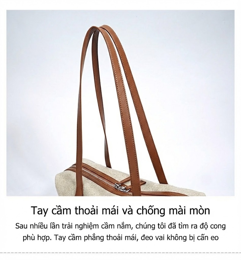 Túi Xách Nữ Da Bò Hai Lớp Retro Cỡ Lớn Đeo Vai, Xách Tay Phong Cách Boston Màu Be, Đen, Nâu chi tiết 12