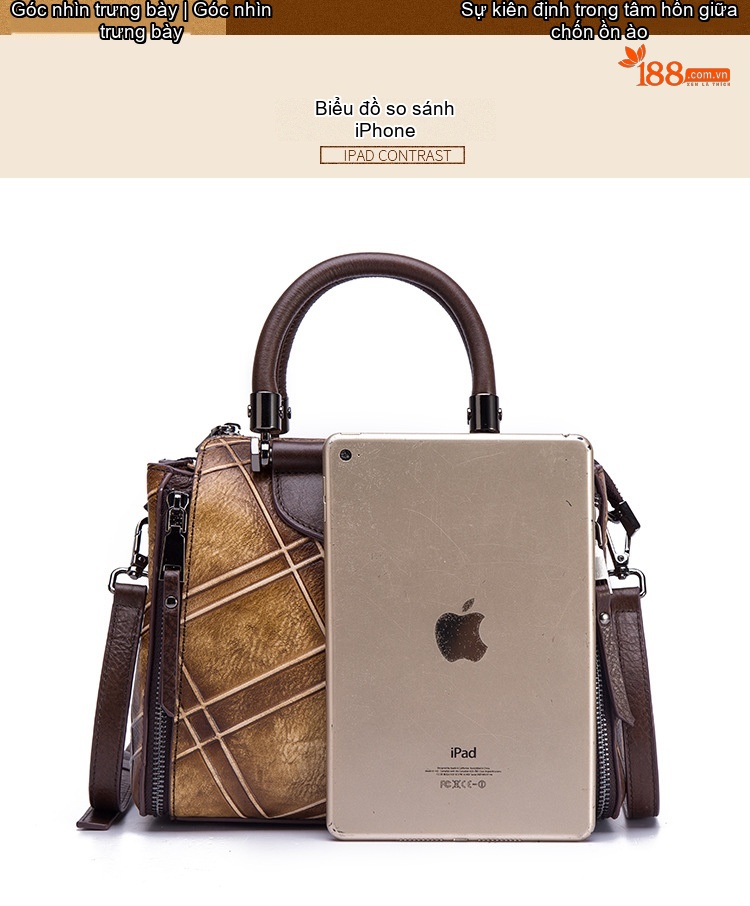 Túi Xách Nữ Da Bò Handbag Đeo Chéo Họa Tiết Retro Màu Đỏ, Vàng, Xám, Nâu... chi tiết 5