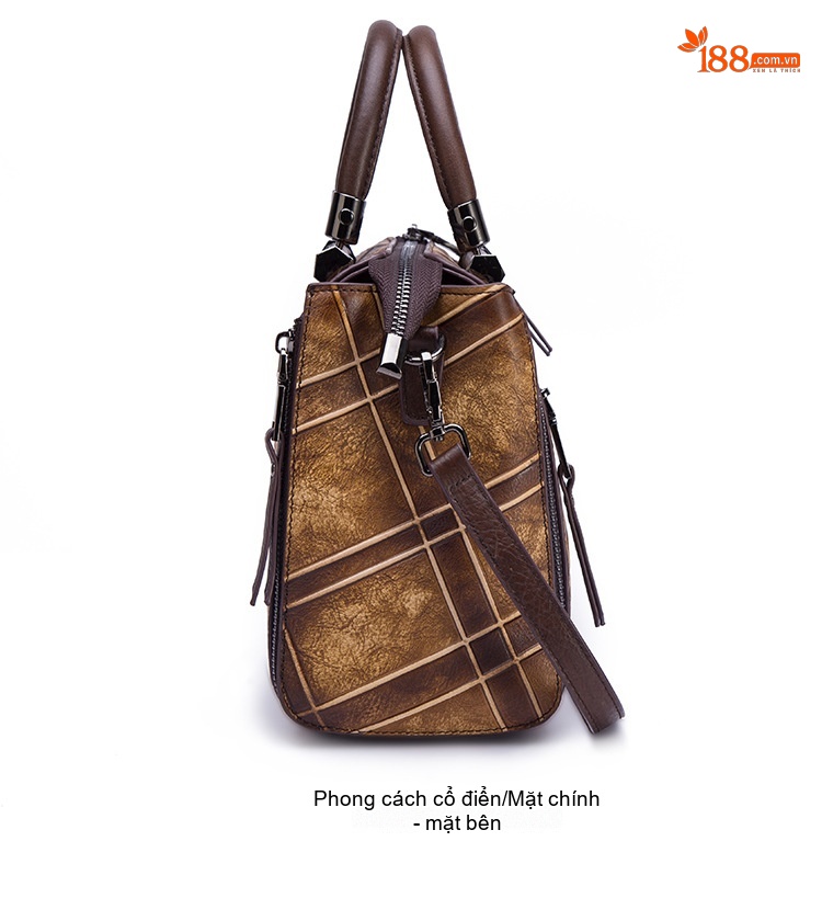 Túi Xách Nữ Da Bò Handbag Đeo Chéo Họa Tiết Retro Màu Đỏ, Vàng, Xám, Nâu... chi tiết 8