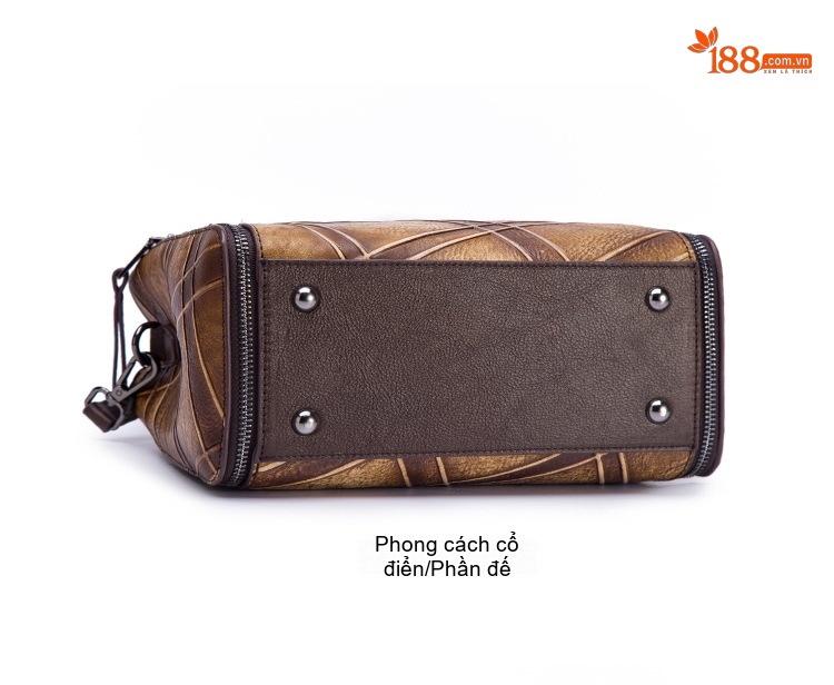 Túi Xách Nữ Da Bò Handbag Đeo Chéo Họa Tiết Retro Màu Đỏ, Vàng, Xám, Nâu... chi tiết 9