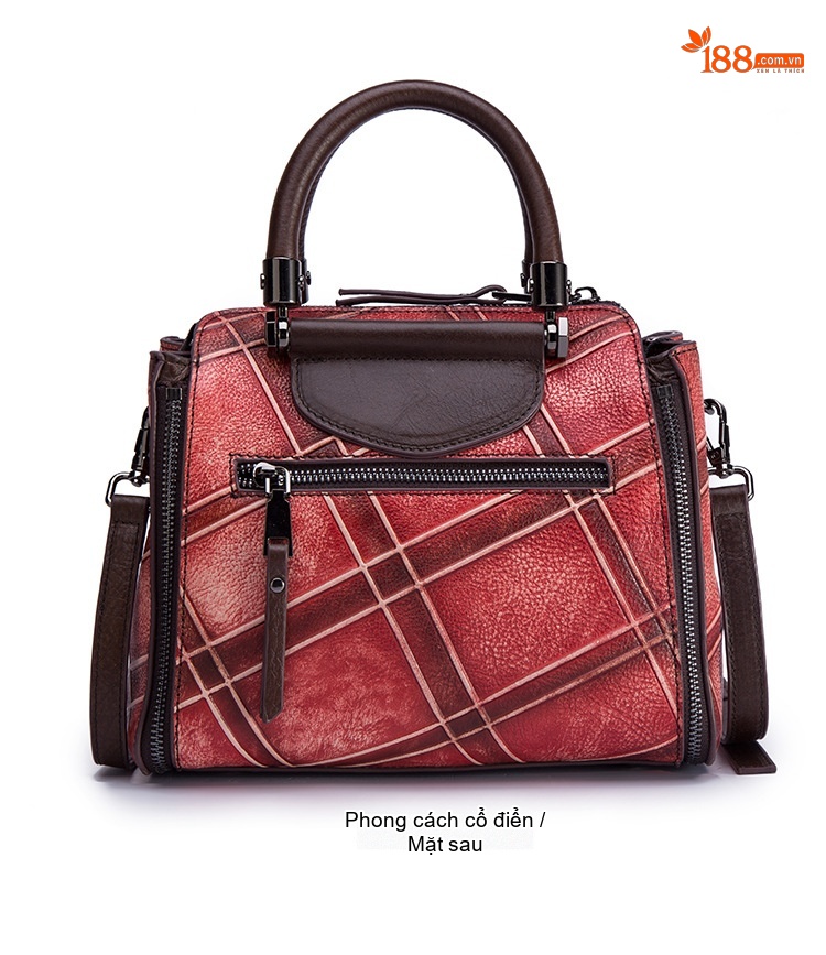 Túi Xách Nữ Da Bò Handbag Đeo Chéo Họa Tiết Retro Màu Đỏ, Vàng, Xám, Nâu... chi tiết 11