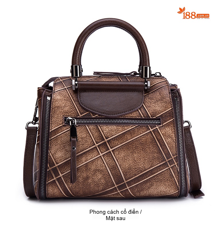 Túi Xách Nữ Da Bò Handbag Đeo Chéo Họa Tiết Retro Màu Đỏ, Vàng, Xám, Nâu... chi tiết 13