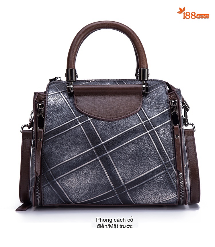 Túi Xách Nữ Da Bò Handbag Đeo Chéo Họa Tiết Retro Màu Đỏ, Vàng, Xám, Nâu... chi tiết 14