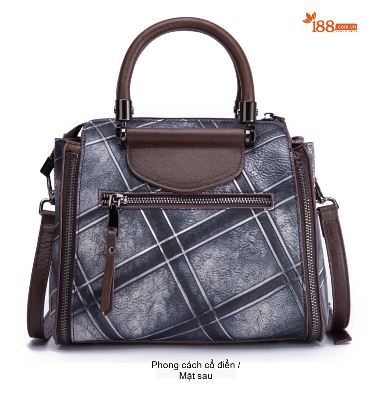 Túi Xách Nữ Da Bò Handbag Đeo Chéo Họa Tiết Retro Màu Đỏ, Vàng, Xám, Nâu... chi tiết 15