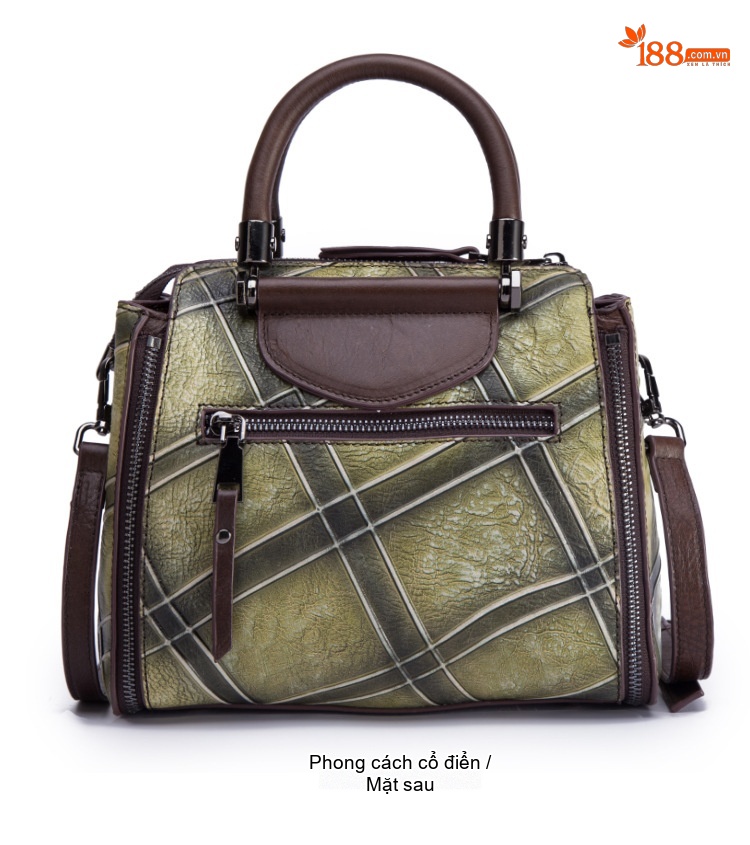 Túi Xách Nữ Da Bò Handbag Đeo Chéo Họa Tiết Retro Màu Đỏ, Vàng, Xám, Nâu... chi tiết 16