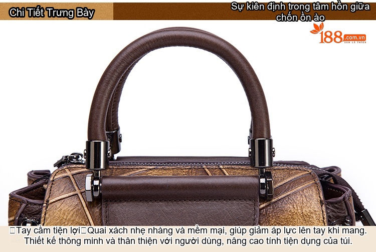 Túi Xách Nữ Da Bò Handbag Đeo Chéo Họa Tiết Retro Màu Đỏ, Vàng, Xám, Nâu... chi tiết 17