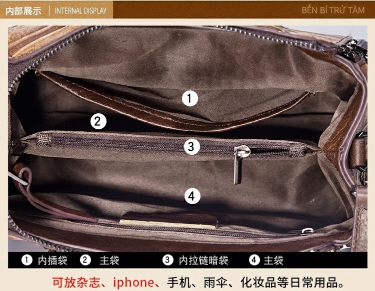 Túi Xách Nữ Da Bò Handbag Đeo Chéo Họa Tiết Retro Màu Đỏ, Vàng, Xám, Nâu... chi tiết 21
