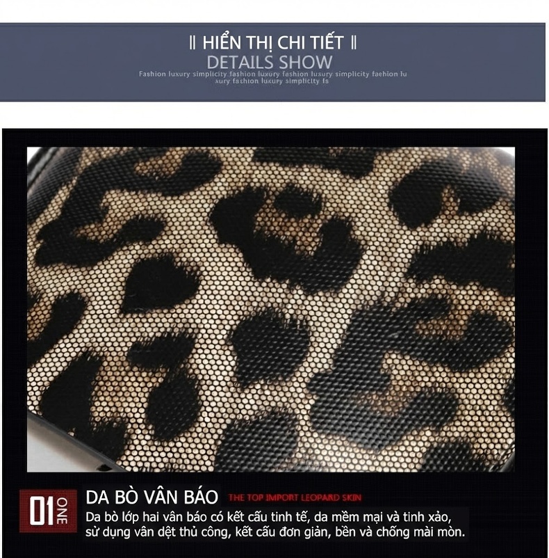 Túi Xách Nữ Da Bò Họa Tiết Da Báo Đeo Vai Đeo Chéo Tay Xách Màu Đen chi tiết 14