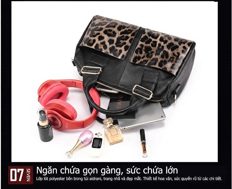Túi Xách Nữ Da Bò Họa Tiết Da Báo Đeo Vai Đeo Chéo Tay Xách Màu Đen chi tiết 19