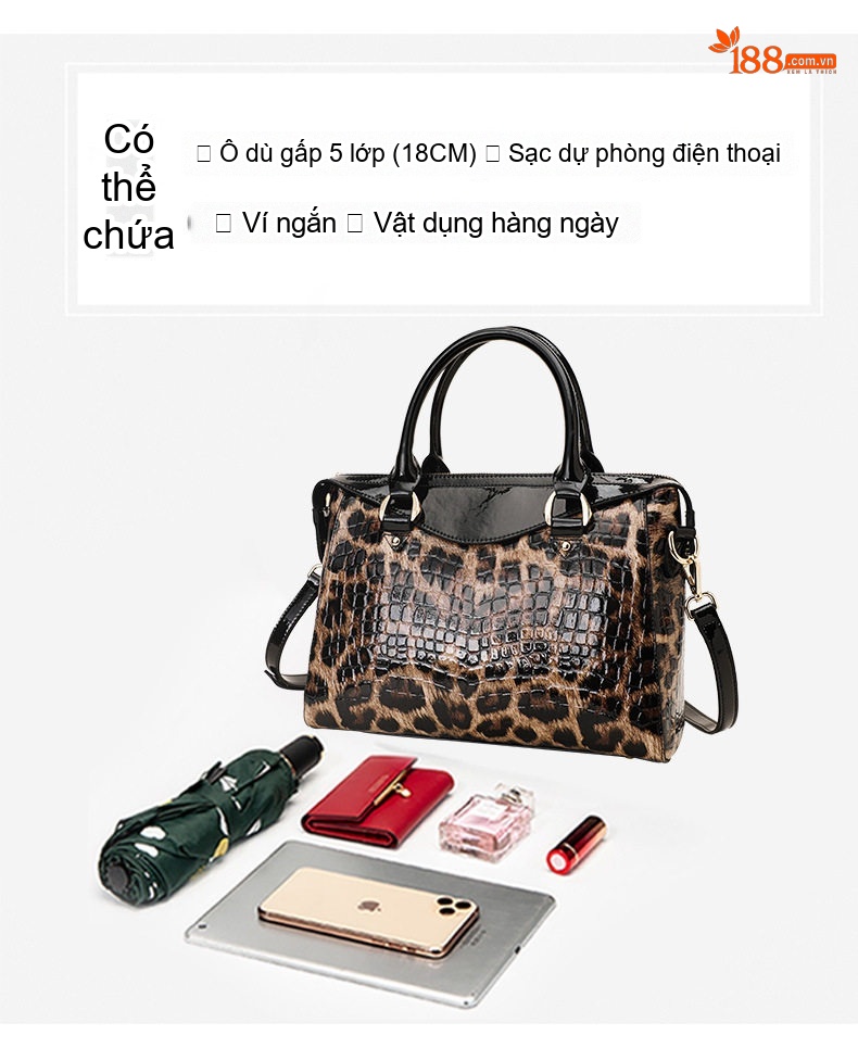 Túi Xách Nữ Da Bò Họa Tiết Da Báo Thời Trang Công Sở Đựng Laptop Màu Đen, Nâu chi tiết 9