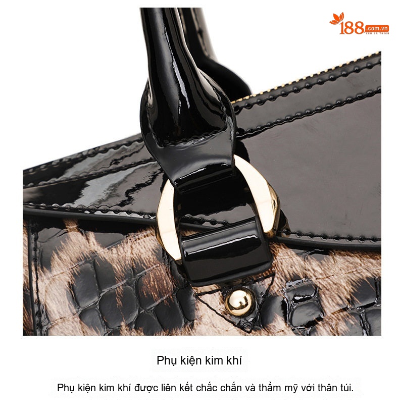 Túi Xách Nữ Da Bò Họa Tiết Da Báo Thời Trang Công Sở Đựng Laptop Màu Đen, Nâu chi tiết 18
