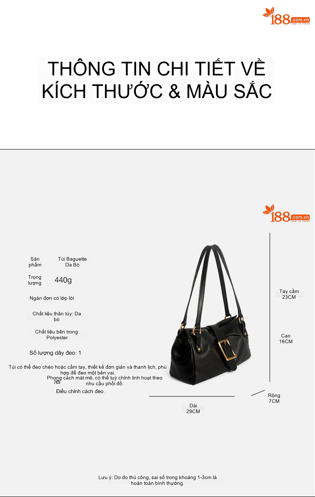 Túi Xách Nữ Da Bò Kẹp Nách Đeo Vai Khóa Kim Loại Màu Đen, Trắng chi tiết 8