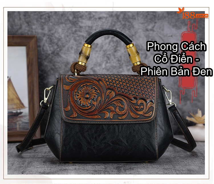Túi Xách Nữ Da Bò Khắc Hoa Văn Cầm Tay Đeo Vai Thời Trang chi tiết 7