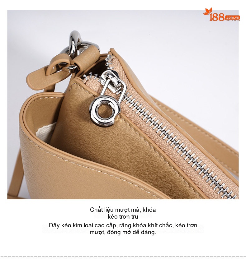 Túi Xách Nữ Da Bò Khóa Gài Đeo Vai/Đeo Chéo Thiết Kế Tối Giản Màu Đen, Kem, Nâu, Nâu Đậm chi tiết 13