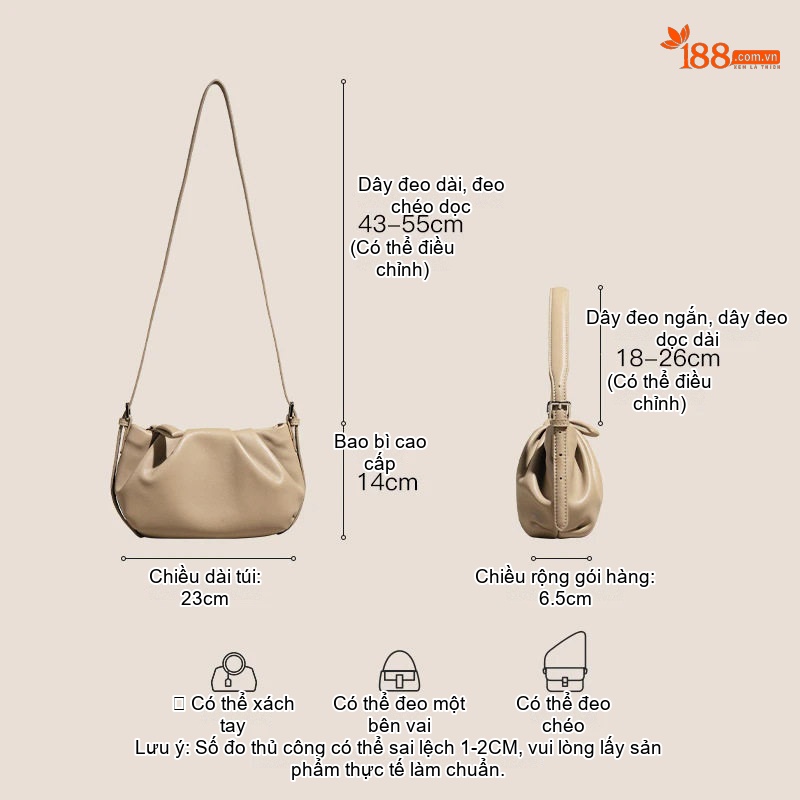 Túi Xách Nữ Da Bò Mềm Màu Nâu, Đen