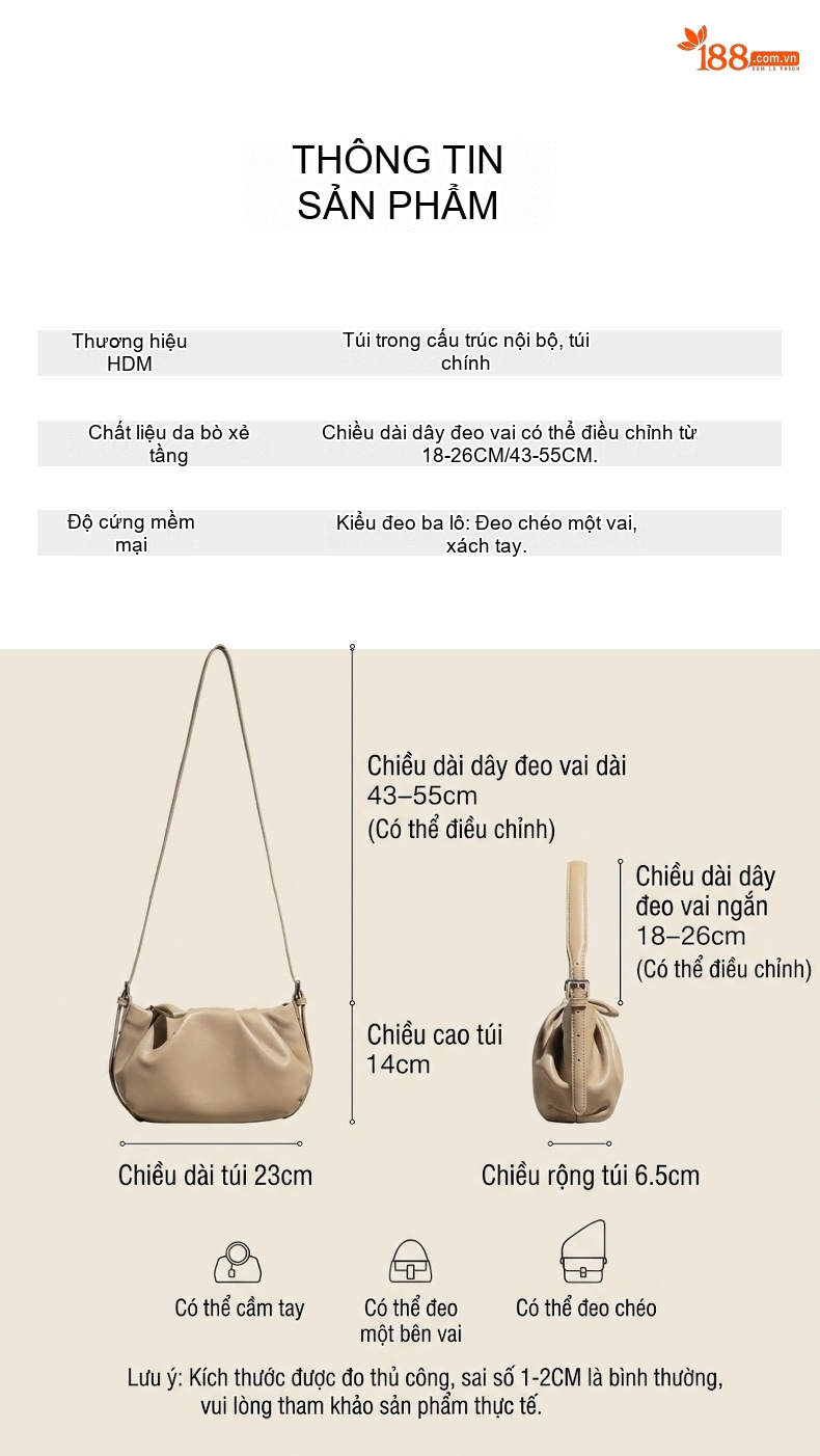 Túi Xách Nữ Da Bò Mềm Màu Nâu, Đen chi tiết 1