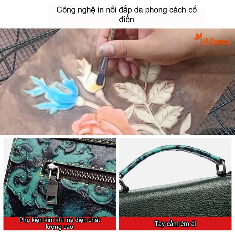 Túi Xách Nữ Da Bò Mini Dáng Hộp Chữ Nhật Đeo Vai, Đeo Chéo Màu Đen, Xanh chi tiết 5