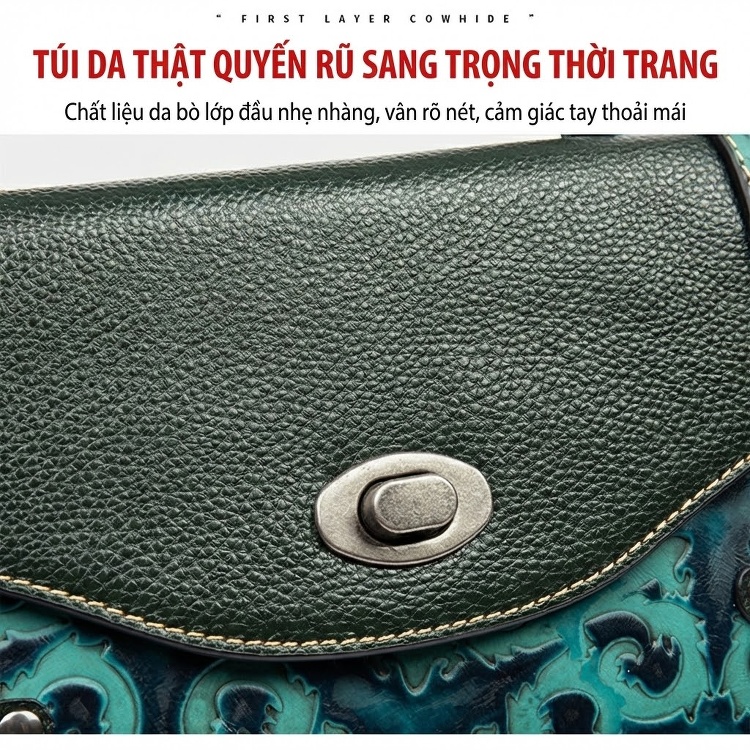 Túi Xách Nữ Da Bò Mini Dáng Hộp Chữ Nhật Đeo Vai, Đeo Chéo Màu Đen, Xanh chi tiết 6