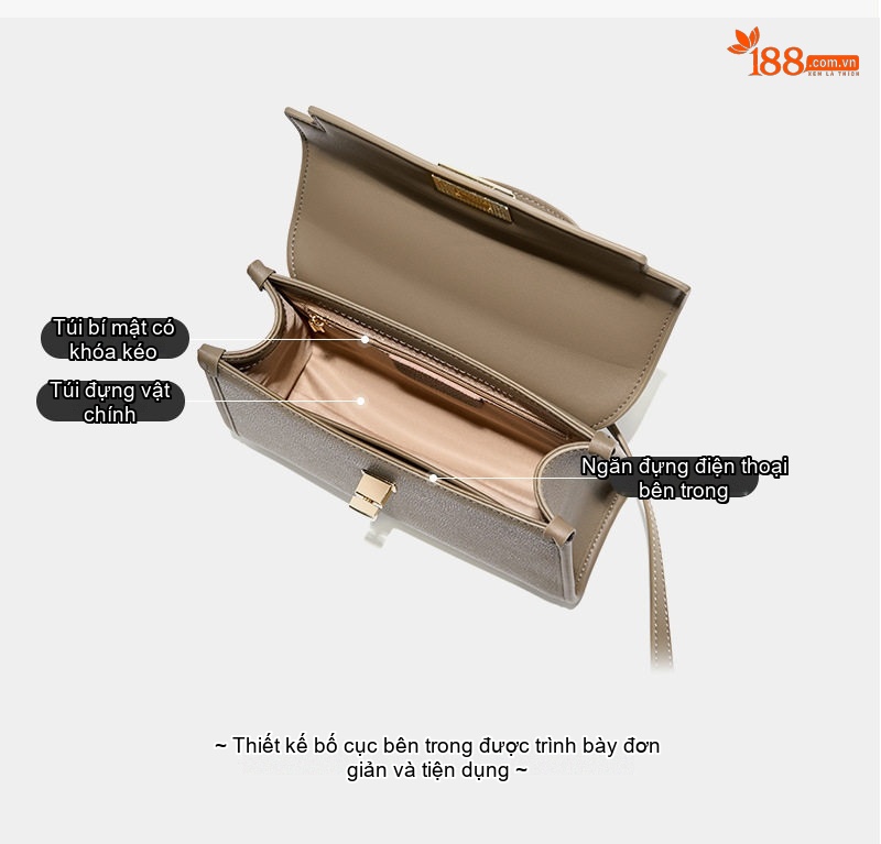 Túi Xách Nữ Da Bò Mini Kelly Cao Cấp Đeo Chéo, Xách Tay Màu Xám chi tiết 5