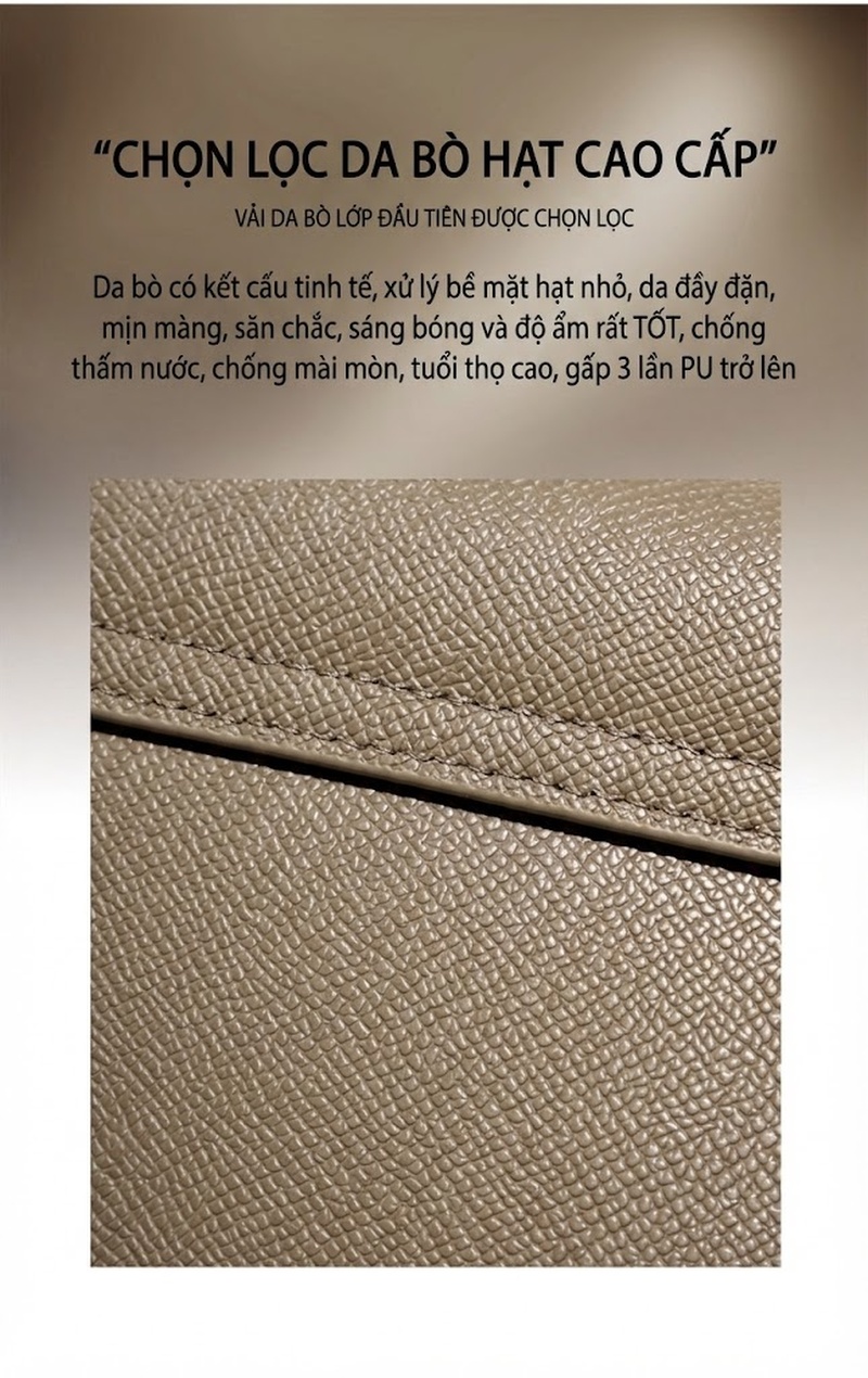 Túi Xách Nữ Da Bò Mini Kelly Cao Cấp Đeo Chéo, Xách Tay Màu Xám chi tiết 6