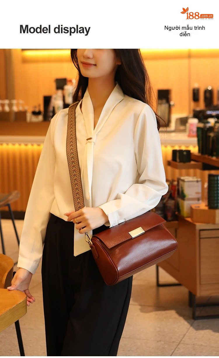 Túi Xách Nữ Da Bò Retro Đeo Vai, Đeo Chéo Phong Cách Vintage Màu Nâu, Đen chi tiết 10