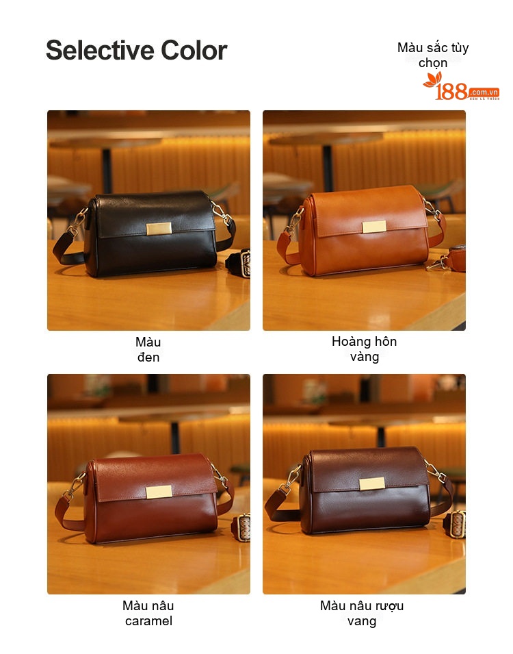 Túi Xách Nữ Da Bò Retro Đeo Vai, Đeo Chéo Phong Cách Vintage Màu Nâu, Đen chi tiết 6