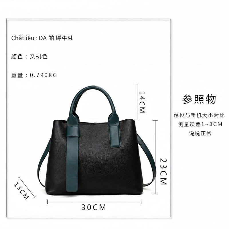 Túi Xách Nữ Da Bò Sức Chứa Lớn Đeo Vai, Xách Tay Màu Đen, Xanh Đen